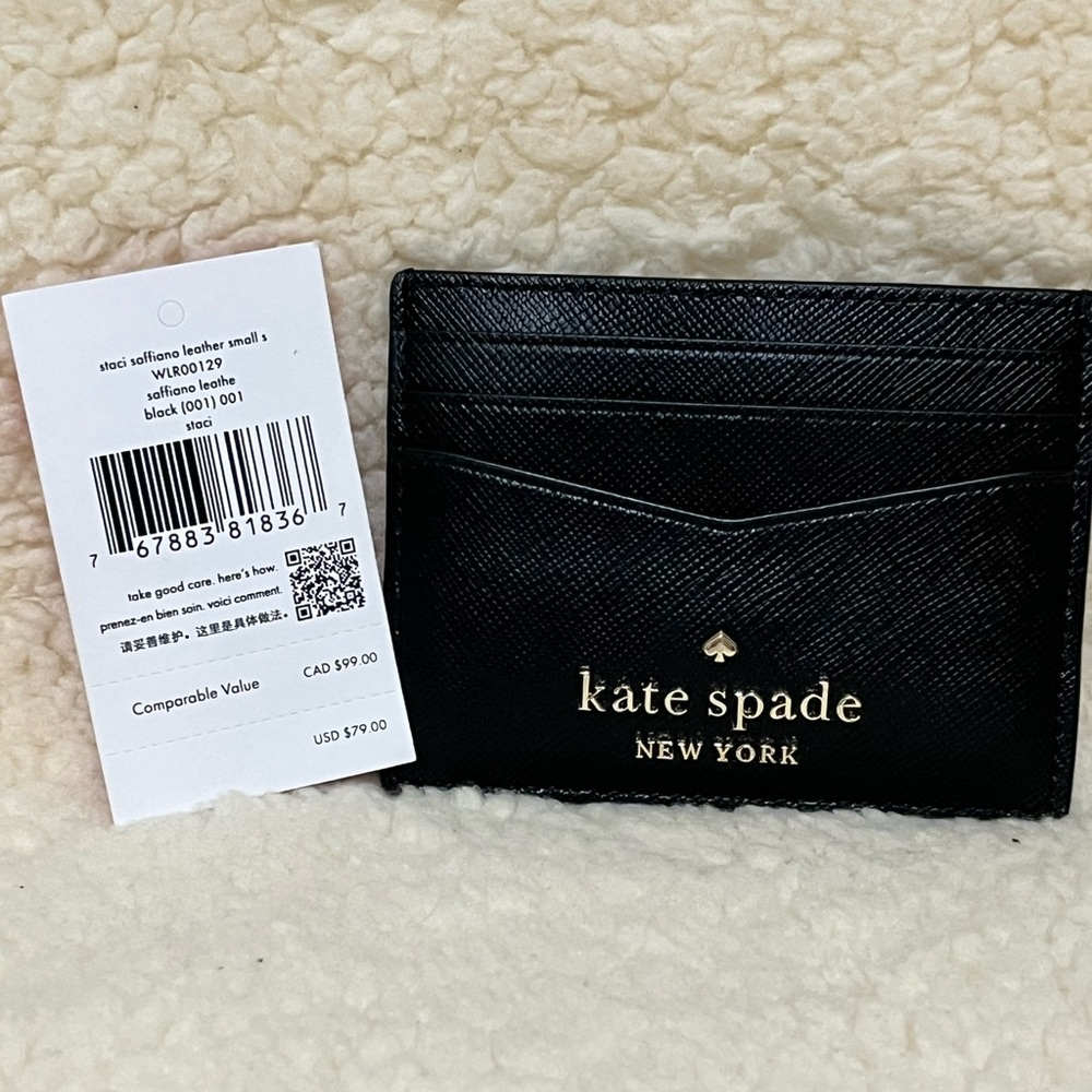 Kate Spade Black Staci Saffiano Leather Card Wallet New